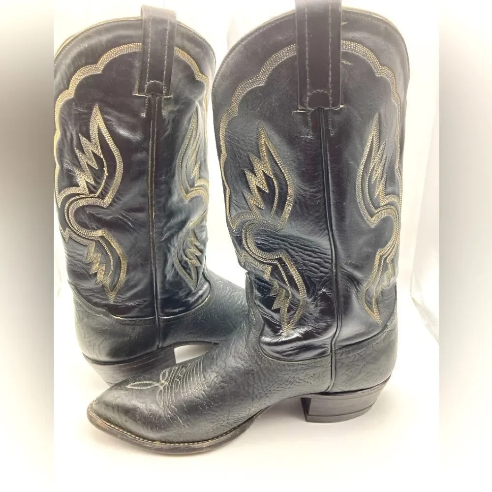 Vintage Tony Lama 6252 Shrunken Bull Shoulder Cowboy Boots SZ 9